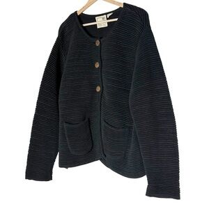 River Road Chunky Ribbed Textured Wooden Button Cardigan Sweater Size L Black